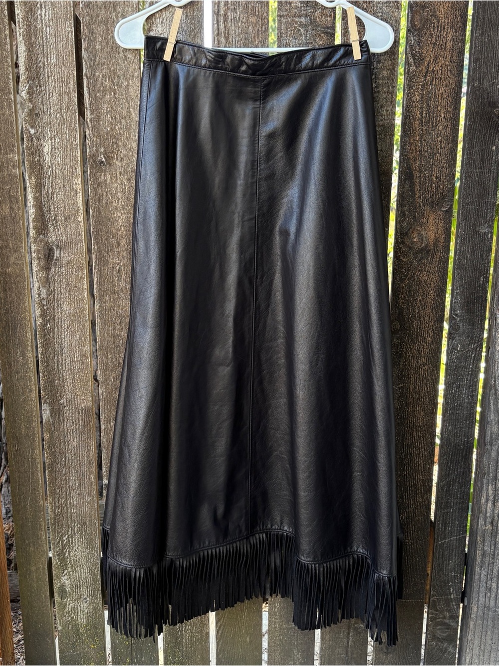 Leather Fringed Vintage A-line Skirt In Black Sz XS/26”(see measurement pics)
